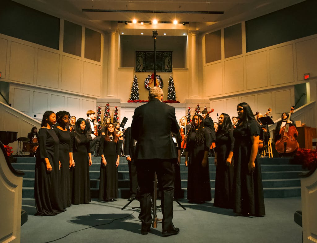 A choir performing in a church